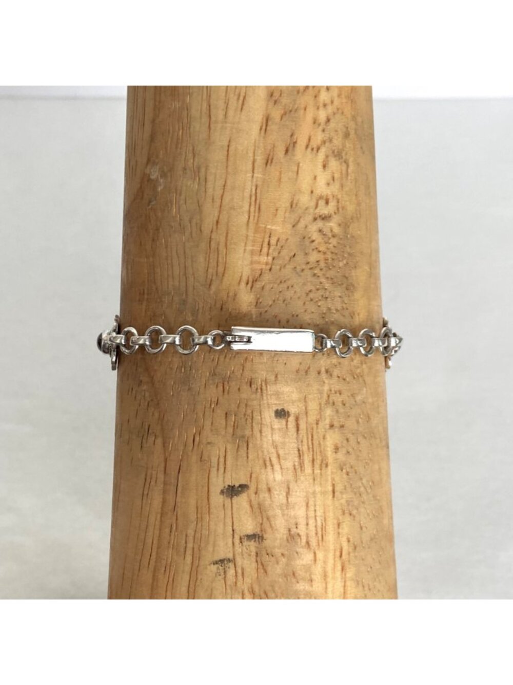 Sterling Silver 925 Garnet Cabochon Flower Floral Link Bracelet 7" - Picture 8 of 16